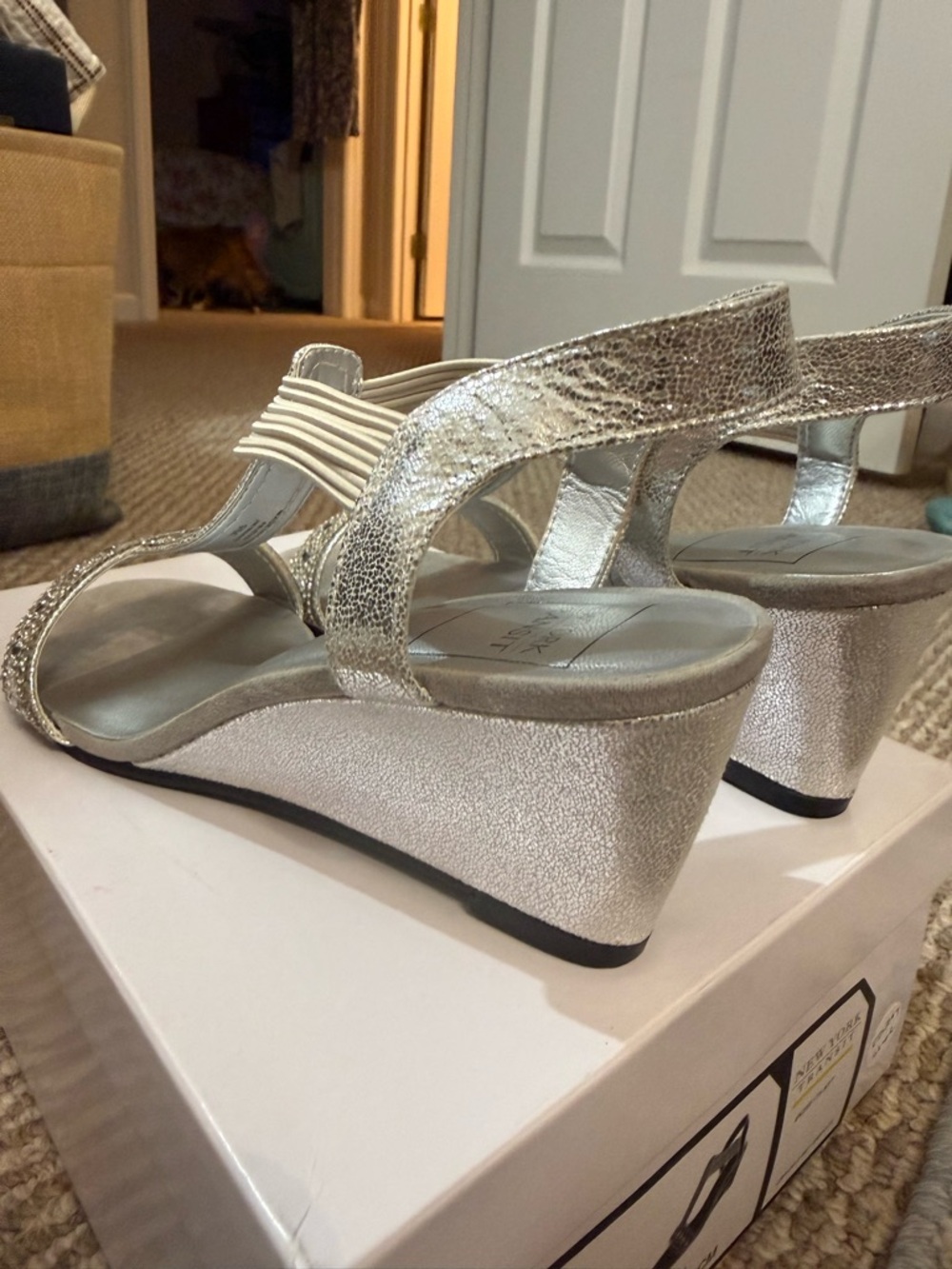 New York Transit Silver Crystal T-Strap Heels. - Picture 5 of 8